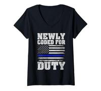 Femme Nouvellement codé pour la Police de Service T-Shirt avec Col en V