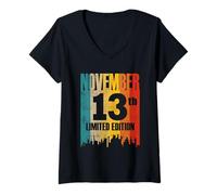 Femme Novembre 13 Édition Limitée Retro Vintage Anniversaire T-Shirt avec Col en V