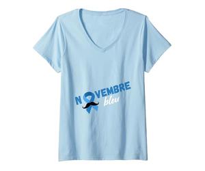 Femme Novembre Bleu Moustache Prévention Cancer Maladies Hommes T-Shirt avec Col en V, Bleu Céleste, XL