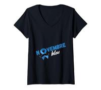 Femme Novembre Bleu Moustache Prévention Cancer Maladies Hommes T-Shirt avec Col en V, Noir, M