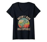 Femme Now I am Unstappable Dinosaure T-Rex T-Shirt avec Col en V