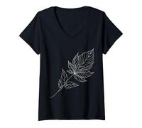 Femme Noyer Cendré Ligne Art Botaniste T-Shirt avec Col en V