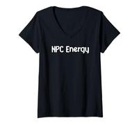 Femme NPC Energy Meme Humor AI Brain Dead Gamer Retro Tee Classic! T-Shirt avec Col en V