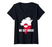 Femme Nu det Nuuk! Maintenant C'est Assez! Dire drôle Drapeau du Groenland T-Shirt avec Col en V