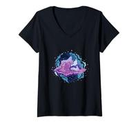 Femme Nuages de nébuleuse et étoiles dans l'espace T-Shirt avec Col en V