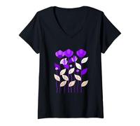 Femme Nuances Tulipe Violet Graphique T-Shirt avec Col en V