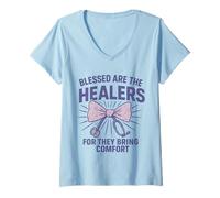 Femme Nœud à coquette Blessed Are the Healers For They Bring Comfort T-Shirt avec Col en V