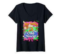 Femme Nœud à Coquette rétro Hot Coffee Cold World T-Shirt avec Col en V