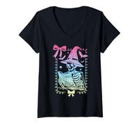 Femme Nœud coquet Squelette Grimoire Sorts Sorcière Pastel Filles T-Shirt avec Col en V