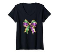 Femme Nœud Coquette Mardi Gras, Tendance et coloré, Mignon de la Nouvelle-Orléans T-Shirt avec Col en V