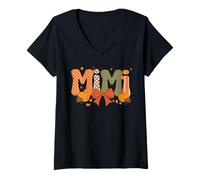 Femme Nœud rétro Mimi en Forme de Citrouille pour l'automne, l'Action de grâce, Mimi Fall T-Shirt avec Col en V