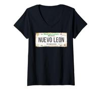 Femme Nuevo León Monterrey Mexico License Plate Vacation Beach T-Shirt avec Col en V