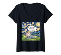 Femme Nuit étoilée Van Gogh Crise Existentielle Drôle Meme T-Shirt avec Col en V