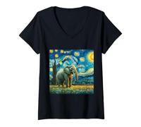 Femme Nuit étoilée Van Gogh Style Big Elephant African Cute Artist T-Shirt avec Col en V