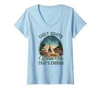 Femme Nuits tranquilles Feu Chaud Camping Extérieur Nature Design T-Shirt avec Col en V