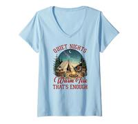 Femme Nuits tranquilles Feu Chaud Camping Extérieur Nature Design T-Shirt avec Col en V