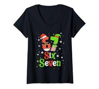 Femme Number 67 Matching Six Seven 6 7 Meme 6-7 Christmas Costume T-Shirt avec Col en V