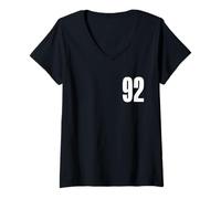 Femme Number Ninety Two #92 Uniforme d'équipe Sportive Anniversaire 92 T-Shirt avec Col en V