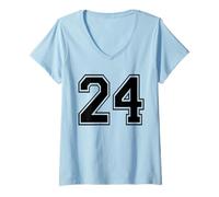 Femme Number Twenty Four #24 Uniforme de l'équipe de Sport pour Anniversaire 24 T-Shirt avec Col en V
