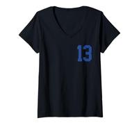Femme Numéro 13 Bleu Style équipe Sportive T-Shirt avec Col en V