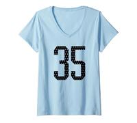 Femme Numéro 35 Sports Team Maillot de Football 35e Anniversaire Universitaire T-Shirt avec Col en V