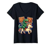 Femme Numéro 67 Six Seven Drôle Dinosaure Licorne Meme Gen Alpha T-Shirt avec Col en V