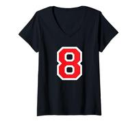Femme Numéro 8 en Jersey Uniforme Universitaire numéro 8, 8e Anniversaire, Huit T-Shirt avec Col en V