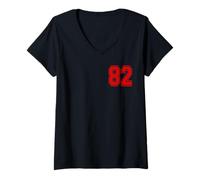 Femme Numéro 82 Red Sports Team Style T-Shirt avec Col en V