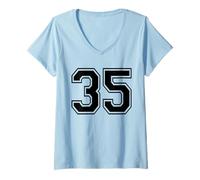 Femme Numéro de Trente Cinq #35 - Uniforme d'équipe de Sport - Anniversaire 35 T-Shirt avec Col en V