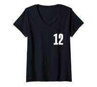 Femme Numéro Douze #12 Uniforme de l'équipe Sportive Anniversaire 12 T-Shirt avec Col en V