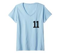 Femme Numéro Eleven #11 Uniforme de l'équipe Sportive Anniversaire 11 T-Shirt avec Col en V