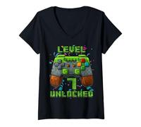 Femme Numéro Pixel Gamer 7e Anniversaire garçon 7 Ans T-Shirt avec Col en V