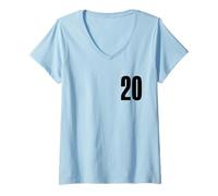 Femme Numéro Vingt #20 Uniforme de l'équipe Sportive Anniversaire 20 T-Shirt avec Col en V