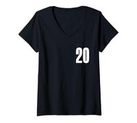Femme Numéro Vingt #20 Uniforme de l'équipe Sportive Anniversaire 20 T-Shirt avec Col en V