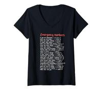 Femme Numéros d'urgence Versets de la Bible Call Upon Me in Time of Need T-Shirt avec Col en V
