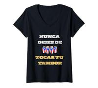 Femme Nunca Dejes De Tocar Tu Tambor Orgullo Boricua Porto Rico T-Shirt avec Col en V