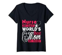 Femme Nurse by Day World's Best Mom by Night Funny Nursing Nurses T-Shirt avec Col en V