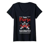 Femme Nurse is Vaccinated Cette infirmière est vaccinée Pro vaccin T-Shirt avec Col en V