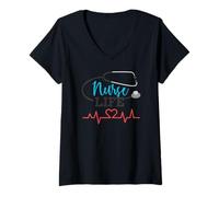 Femme Nurse Life Heartbeat Lifeline T-Shirt avec Col en V