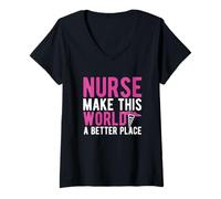 Femme Nurse Make This World A Better Place Funny Nursing Nurses T-Shirt avec Col en V