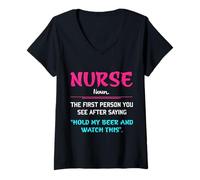 Femme Nurse Noun The First Person You See After Saying Nursing T-Shirt avec Col en V