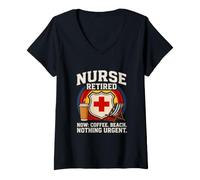 Femme Nurse Retired Now Coffee Beach Rien d'urgent T-Shirt avec Col en V