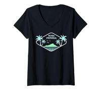 Femme Nusa Penida Palmiers Île Plage Indonésie Bali Souvenir T-Shirt avec Col en V