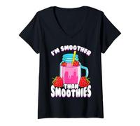 Femme Nutrition Saine Fitness Motivation Smoothie Design T-Shirt avec Col en V