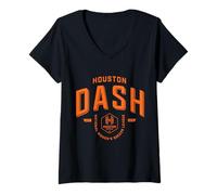 Femme NWSL - Houston Dash - Ligue Nationale de Football féminin T-Shirt avec Col en V