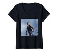 Femme NY Mets Baseball Catcher Mike Piazza MLB par Michael Grecco T-Shirt avec Col en V