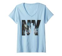 Femme NY New York City Tee Shirts, Cool New York City Times Square T-Shirt avec Col en V