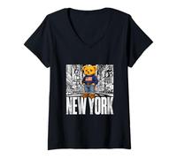 Femme NY Teddy Bear New York City Stories - Cute Bear City Illustr T-Shirt avec Col en V