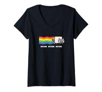 Femme Nyan Cat Nyan Nyan Nyan Rainbow Funny Internet Meme T-Shirt avec Col en V