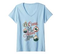 Femme O Come, Let Us Adore Him Nativité de Noël T-Shirt avec Col en V